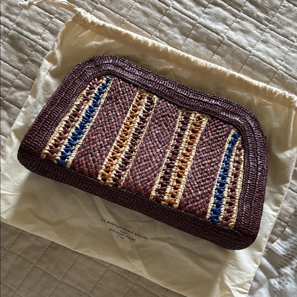 Sezane Woven Clutch in Brown and Blue